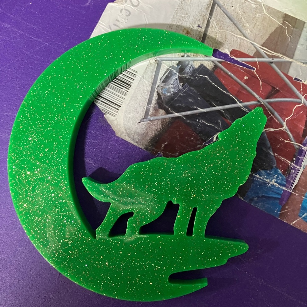 Handmade resin moon with wolf